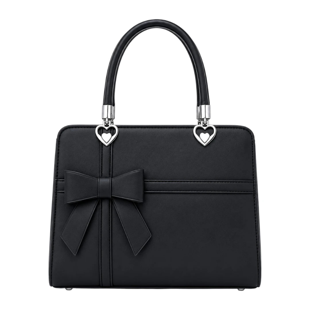 Dalsea Black Leather Bow Accent Satchel Handbag