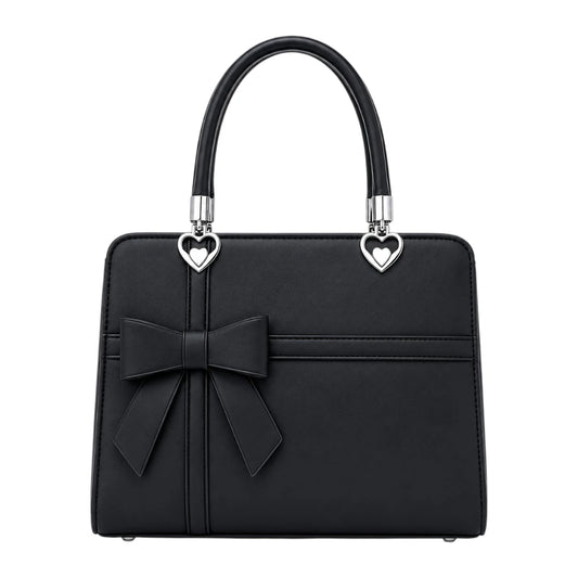 Dalsea Black Leather Bow Accent Satchel Handbag