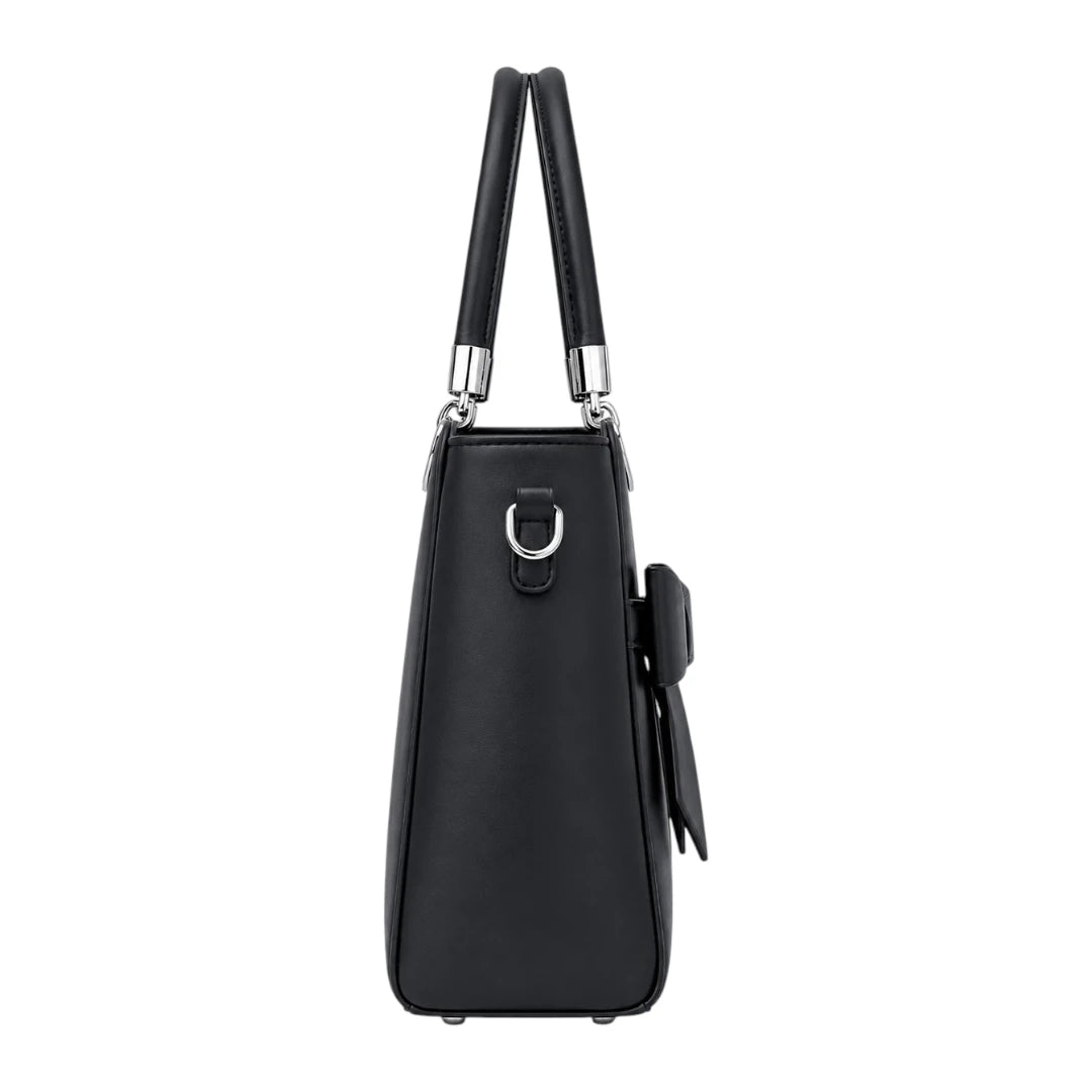 Dalsea Black Leather Bow Accent Satchel Handbag