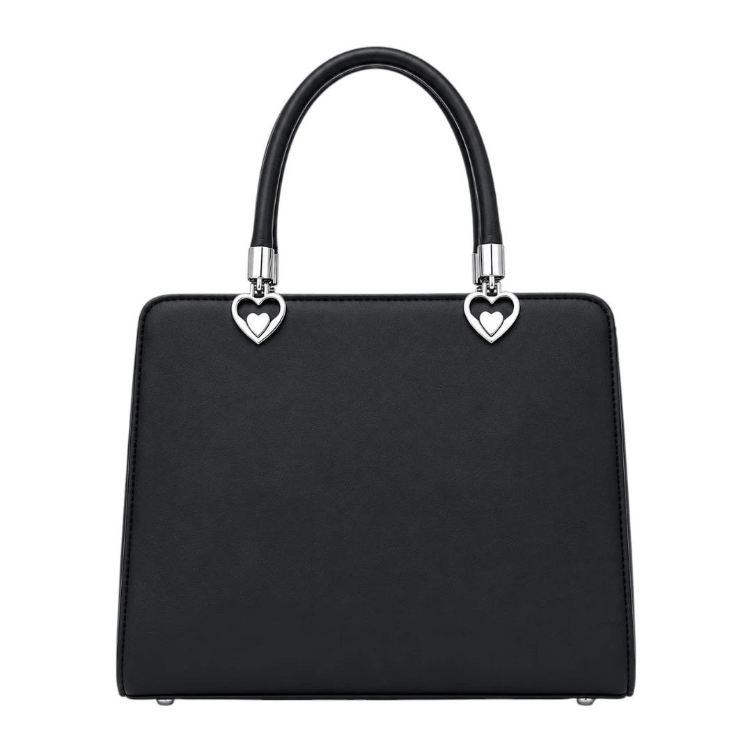 Dalsea Black Leather Bow Accent Satchel Handbag