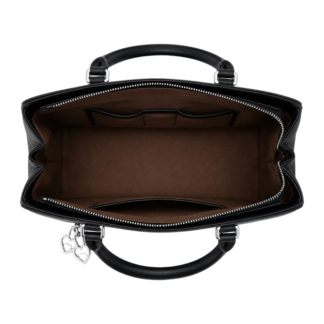Dalsea Black Leather Bow Accent Satchel Handbag
