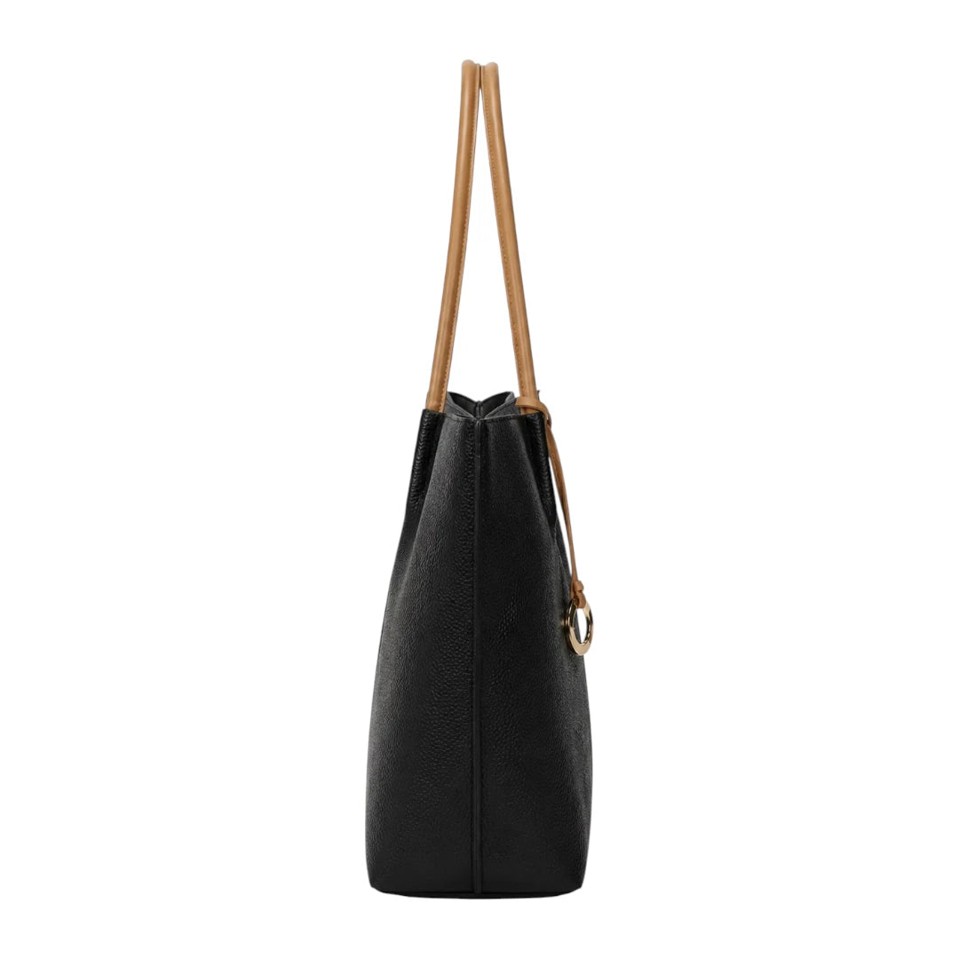 Dalsea Black Leather Contrast Handle Tote Bag