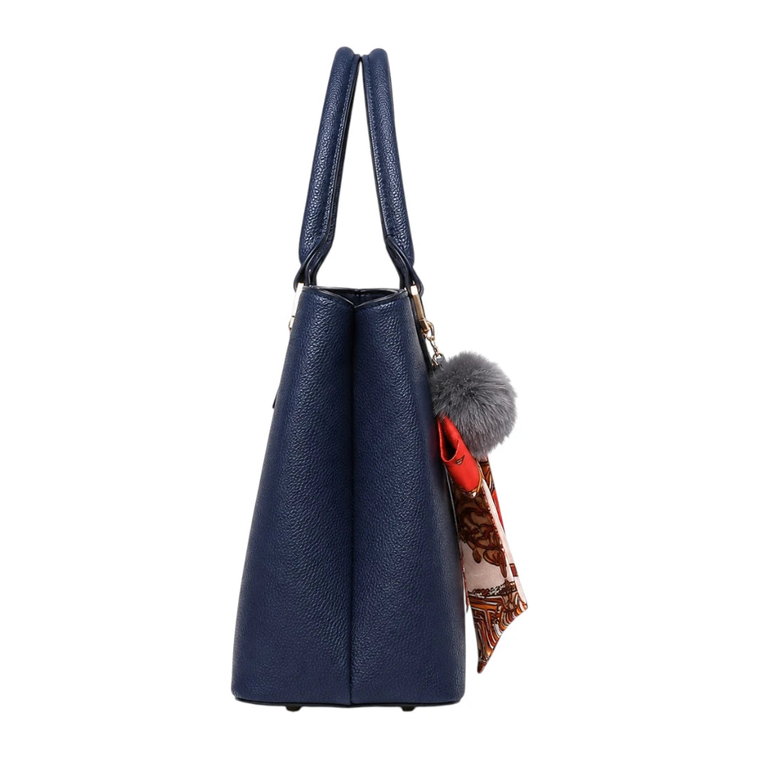 Dalsea Navy Leather Front Accent Satchel Handbag