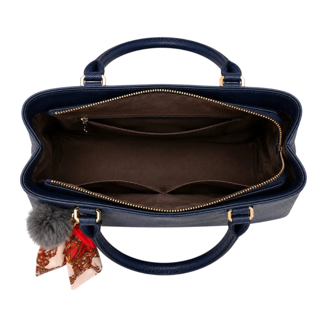 Dalsea Navy Leather Front Accent Satchel Handbag