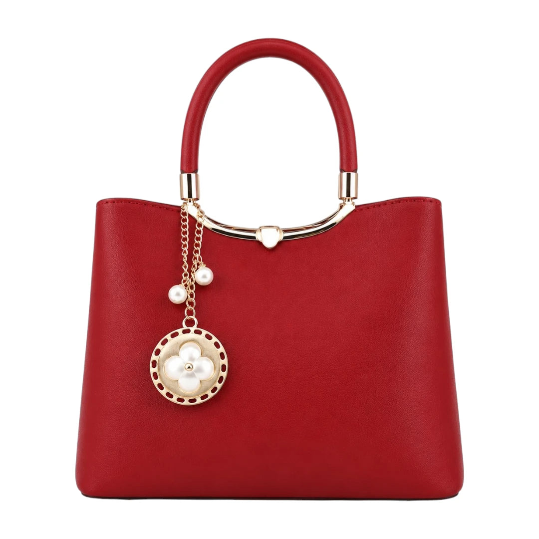 Dalsea Red Pearl Charm Leather Handbag