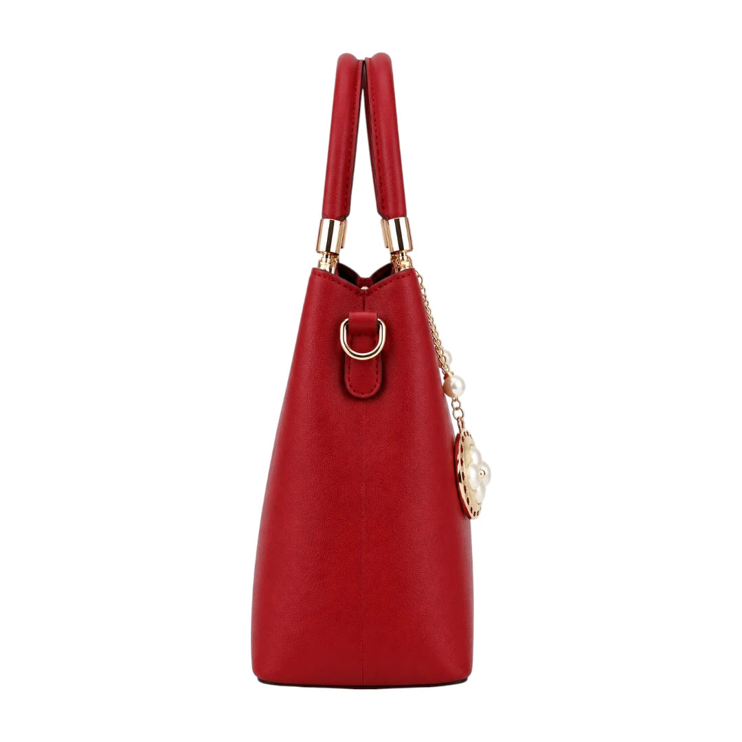 Dalsea Red Pearl Charm Leather Handbag