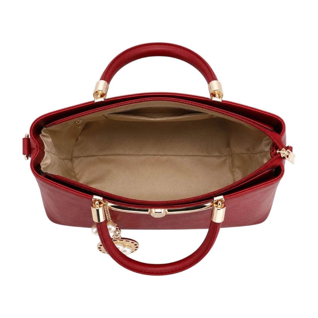 Dalsea Red Pearl Charm Leather Handbag